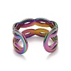 Rainbow Color Ion Plating(IP) 304 Stainless Steel Hollow Chunky Open Cuff Ring for Women RJEW-A005-40MC-3