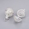 Fashion Hollow Brass Round with Rose Cage Pendants KK-F0300-S-NR-2