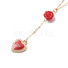 Alloy Enamel Charm & Rose Beads Lariat Necklace NJEW-JN03963-5