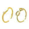 2Pcs 2 Styles Brass Micro Pave Clear Cubic Cuff Zirconia Rings for Women RJEW-S399-04G-4