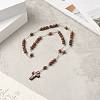 Natural Wood Round Rosary Bead Necklace NJEW-JN04248-7