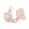 Natural Rose Quartz Copper Wire Wrapped Pendants G-B041-02G-14-3