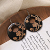 Flat Round Wood Dangle Earrings FS-WGF3184-04-1