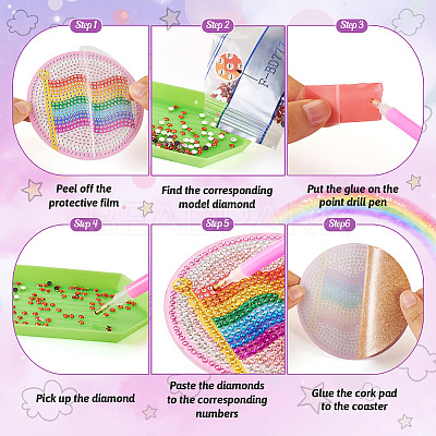 DIY Diamond Painting Rainbow Theme Cup Mat Kits DIAM-TAC0001-02-1