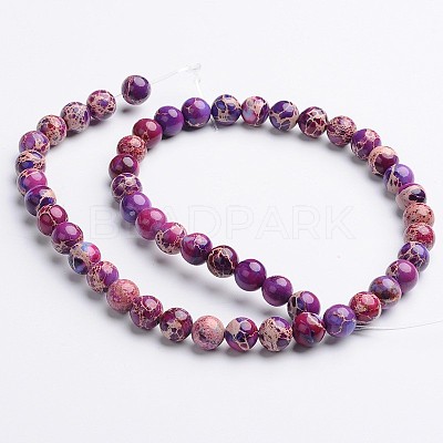 Dyed Natural Imperial Jasper Round Bead Strands G-M274-03-8mm-1