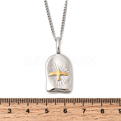 Religion Two Tone 304 Stainless Steel Holy Spirit Bird Rectangle Medal Pendant Necklaces for Women NJEW-K304-02GP-1