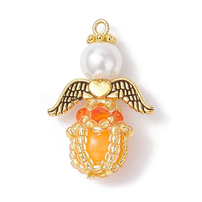 Luminous Handmade Glass Seed Beaded Angel Pendants PALLOY-MZ00963-04-1