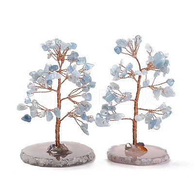 Natural Aquamarine Chips & Agate Pedestal Display Decorations DJEW-A001-04H-1