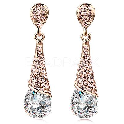 Real 18K Gold Plated Brass Rhinestone Teardrop Stud Earrings EJEW-EE0001-232A-1