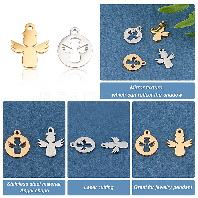 8Pcs 2 Style Ion Plating(IP) 304 Stainless Steel Charms STAS-UN0032-33-1