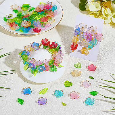 DIY Leaf Transparent Acrylic Pendants & Bead Caps Findings Kits DIY-NB0014-23-1