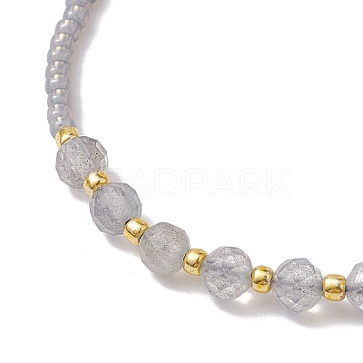 Adjustable Natural Labradorite & Seed Braided Bead Bracelets BJEW-JB10181-04-1