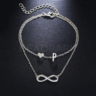 Alloy Infinity Heart Initial Charm Double Layer Anklets for Women FS-WG74AE6-16-1