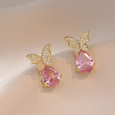 Butterfly & Teardrop 304 Stainless Steel Rhinestone Studs Earrings & Pendant Necklaces Sets for Women FS-WG8B01A-03-1