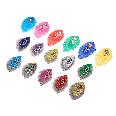32Pcs 16 Style Peacock Feathers Polyester Embroidery Cloth Self Adhesive Patches DIY-PJ0001-26-1