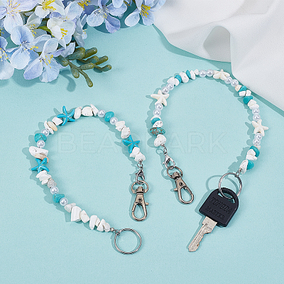 2Pcs 2 Styles Ocean Theme Synthetic Turquoise Pendant Decorations HJEW-SC0002-28B-1