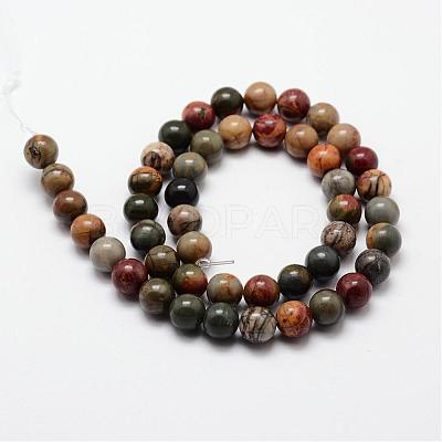 Natural Polychrome Jasper/Picasso Stone/Picasso Jasper Bead Strands G-O155-02B-6mm-1