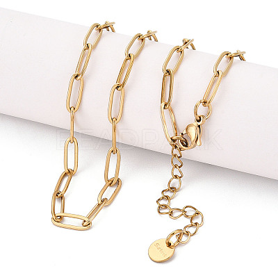 Ion Plating(IP) 304 Stainless Steel Paperclip Chain Necklace NJEW-D045-14G-01-1