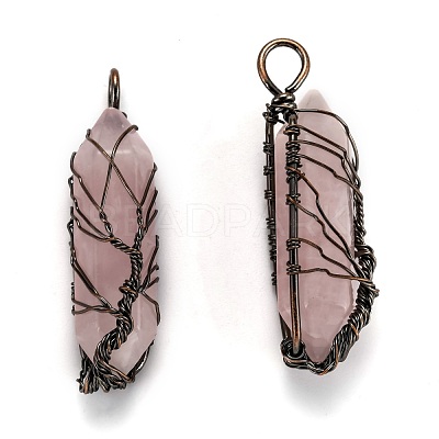 Natural Rose Quartz Big Wire Wrapped Pointed Pendants G-T133-R02G-1