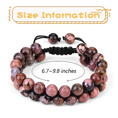 Natural Rhodonite Braided Bead Bracelet BJEW-SW00001-17-1