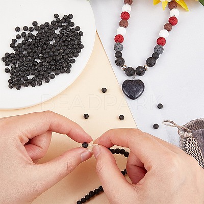 Natural Lava Rock Gemstone Round Bead Strands X-G-R285-4mm-06-1