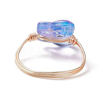 Glass Butterfly Beaded Finger Rings RJEW-JR00537-1