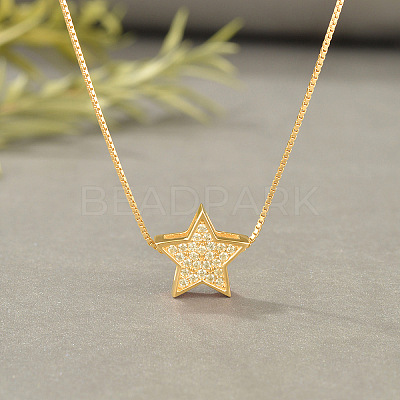Star 925 Sterling Silver Micro Pave Clear Cubic Zirconia Pendant Necklaces for Women FS-WGE80D2-01-1