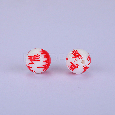 Printed Round with Palm Pattern Silicone Focal Beads LS-SI-JX0056A-221-1