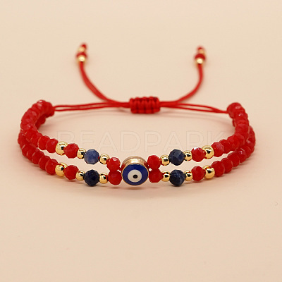 Handmade Glass & Natural Lapis Lazuli Rondelle Beaded Multi-layered Braided Bead Bracelets LO5991-3-1