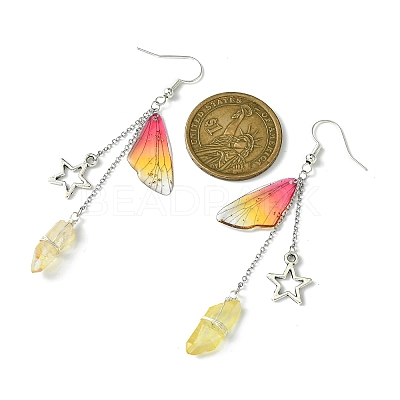 3 Pairs 3 Colors Dyed Natural Quartz Crystal Dangle Earrings EJEW-TA00380-1