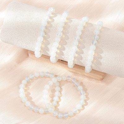 Opalite Beaded Stretch Bracelets X-BJEW-F203-01-1