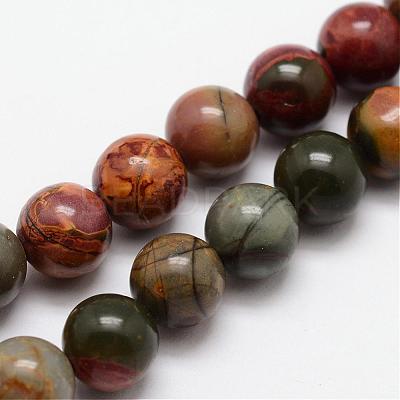 Natural Polychrome Jasper/Picasso Stone/Picasso Jasper Bead Strands G-O155-02B-6mm-1