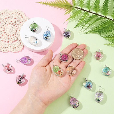 15Pcs 5 Styles Transparent Glass Pendants GLAA-YW0004-65-1