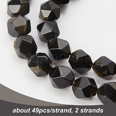 2 Strands Natural Golden Sheen Obsidian Beads Strands G-OC0002-67-1