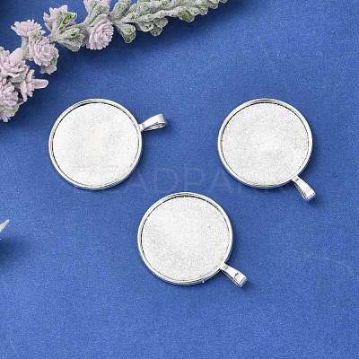 Tibetan Style Alloy Flat Round Pendant Cabochon Settings TIBEP-M022-15AS-1