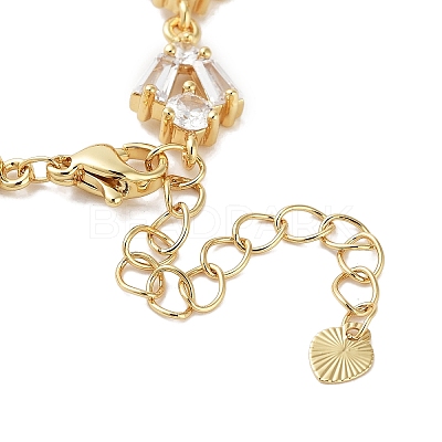 Rack Plating Brass Pave Clear Cubic Zirconia Rectangle & Flat Round Link Chain Bracelets for Women BJEW-R317-10G-1