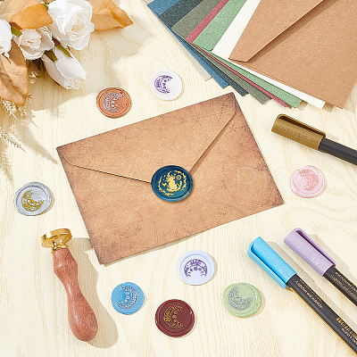 Brass Wax Seal Stamps with Wood Handle AJEW-WH0412-0080-1