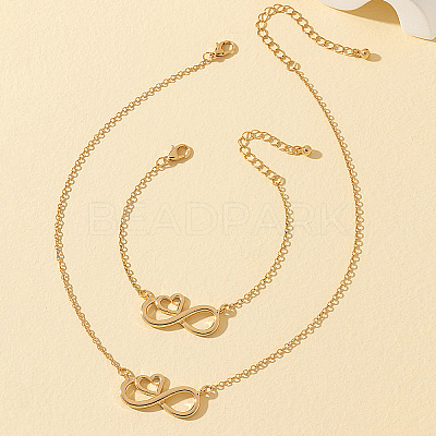 Heart & Infinity Alloy Pendant Necklaces & Link Bracelets Sets for Women FS-WG1C2CC-01-1