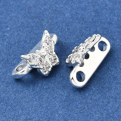 Brass Micro Pave Clear Cubic Zirconia 2-Loop Butterfly Spacer Bars KK-C258-14S-1