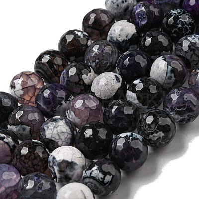 Faceted Natural Fire Crackle Agate Beads Strands G-F447-12mm-N17-1