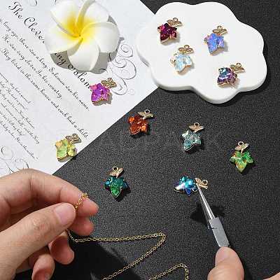 11Pcs 11 Colors Brass with K9 Glass Charms KK-CJ0004-07-1