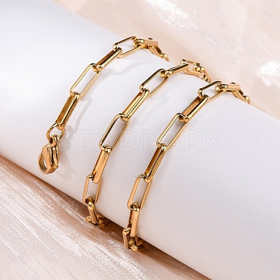 304 Stainless Steel Paperclip Chain Necklaces NJEW-Q013-03G-1