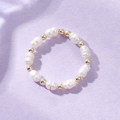 Adjustable Natural Cultured Freshwater Pearl Finger Rings for Women RJEW-JR00993-1
