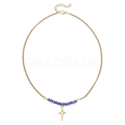Electroplate Glass Faceted Rondelle Beaded Alloy Pendant 304 Stainless Steel Curb Chain Necklaces for Women NJEW-JN05764-01-1