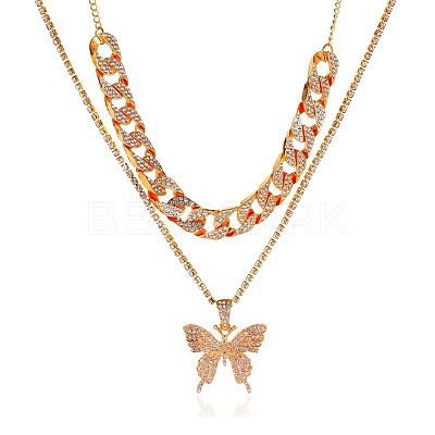 2Pcs Alloy Crystal Rhinestone Butterfly Pendant Necklaces for Women WG05CA5-01-1