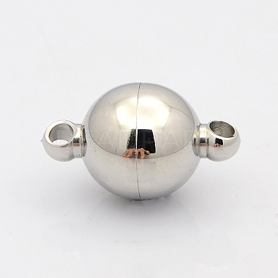 Tarnish Resistant Round 304 Stainless Steel Magnetic Clasps with Loops STAS-N014-01-14mm-1