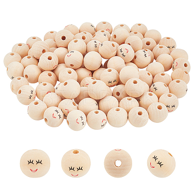 100Pcs Printed Wood Beads WOOD-PH0002-67-1