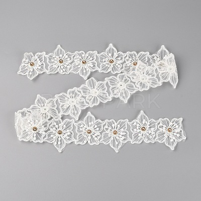 Organza Ribbon with Light Golden Brown Beads FW-TAC0003-04-1