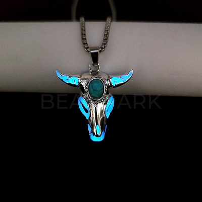 Alloy Ox Head Pendant Necklace with Stainless Steel Chains JN1135B-1