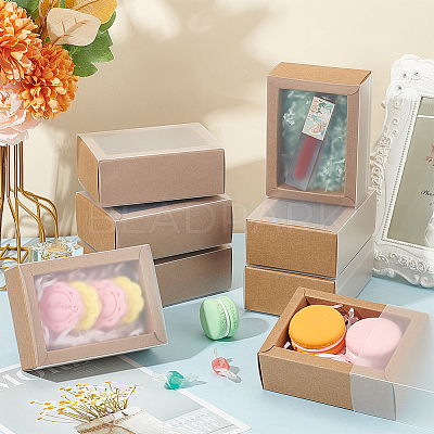 Foldable Paper Drawer Boxes with Clear Plastic Cover LS-CON-WH0095-68B-05-1